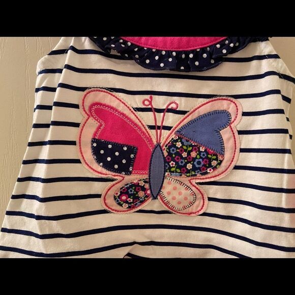 Nannette Kids Girls Pink & Navy Blue Applique Butterfly Yoke Tunic Tank Top 2T - Picture 3 of 6